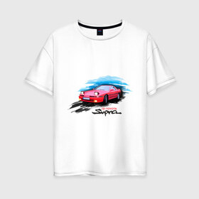 Женская футболка хлопок Oversize с принтом toyota supra красная в городе Новоалтайск, 100% хлопок | свободный крой, круглый ворот, спущенный рукав, длина до линии бедер
 | tourer | toyota supra | супра | тойота | японские автомобили