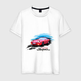 Мужская футболка хлопок с принтом toyota supra красная в городе Новоалтайск, 100% хлопок | прямой крой, круглый вырез горловины, длина до линии бедер, слегка спущенное плечо. | tourer | toyota supra | супра | тойота | японские автомобили