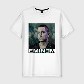 Мужская футболка премиум с принтом постер Eminem в городе Новоалтайск, 92% хлопок, 8% лайкра | приталенный силуэт, круглый вырез ворота, длина до линии бедра, короткий рукав | eminm | slim shady | еминем | реп | репчик | рэп