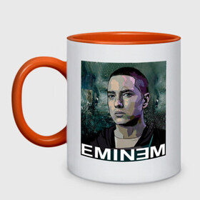 Кружка двухцветная с принтом постер Eminem в городе Новоалтайск, керамика | объем — 330 мл, диаметр — 80 мм. Цветная ручка и кайма сверху, в некоторых цветах — вся внутренняя часть | eminm | slim shady | еминем | реп | репчик | рэп