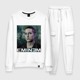 Женский костюм хлопок с принтом постер Eminem в городе Новоалтайск, 100% хлопок | на свитшоте круглая горловина, мягкая резинка по низу. Брюки заужены к низу, на них два вида карманов: два 