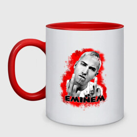 Кружка двухцветная с принтом Eminem blood в городе Новоалтайск, керамика | объем — 330 мл, диаметр — 80 мм. Цветная ручка и кайма сверху, в некоторых цветах — вся внутренняя часть | eminm | slim shady | еминем | реп | репчик | рэп