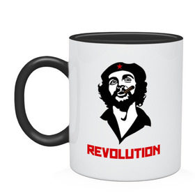 Кружка двухцветная с принтом Che Guevara Revolution в городе Новоалтайск, керамика | объем — 330 мл, диаметр — 80 мм. Цветная ручка и кайма сверху, в некоторых цветах — вся внутренняя часть | че гевара
