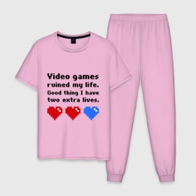Мужская пижама хлопок с принтом video games ruined my life в городе Новоалтайск, 100% хлопок | брюки и футболка прямого кроя, без карманов, на брюках мягкая резинка на поясе и по низу штанин
 | 8 bit | 8 бит | 8bit | 8бит | видеоигры | игры