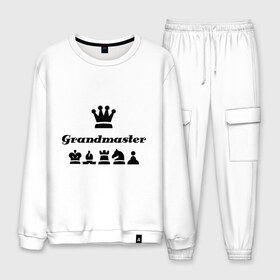 Мужской костюм хлопок с принтом Grandmaster в городе Новоалтайск, 100% хлопок | на свитшоте круглая горловина, мягкая резинка по низу. Брюки заужены к низу, на них два вида карманов: два “обычных” по бокам и два объемных, с клапанами, расположенные ниже линии бедра. Брюки с мягкой трикотажной резинкой на поясе и по низу штанин. В поясе для дополнительного комфорта — широкие завязки | grandmaster | гросмейстер | гроссмейстер | шахматист | шахматы