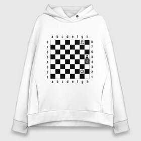 Женское худи Oversize хлопок с принтом Шахматная комбинация 1 в городе Новоалтайск, френч-терри — 70% хлопок, 30% полиэстер. Мягкий теплый начес внутри —100% хлопок | боковые карманы, эластичные манжеты и нижняя кромка, капюшон на магнитной кнопке | комбинация | шахматист | шахматная доска | шахматы