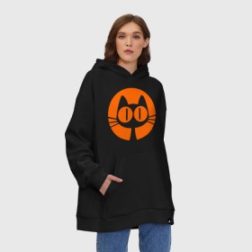Худи SuperOversize хлопок с принтом Кошка и луна в городе Новоалтайск, 70% хлопок, 30% полиэстер, мягкий начес внутри | карман-кенгуру, эластичная резинка на манжетах и по нижней кромке, двухслойный капюшон
 | кот | коте | кошка | кошка и луна | луна | черный кот