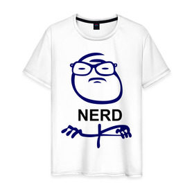 Мужская футболка хлопок с принтом Nerd (умник) в городе Новоалтайск, 100% хлопок | прямой крой, круглый вырез горловины, длина до линии бедер, слегка спущенное плечо. | face | nerd | интернет приколы | тролинг | троль | умник
