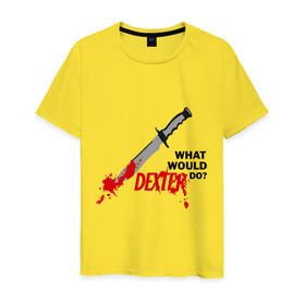 Мужская футболка хлопок с принтом what would Dexter do? в городе Новоалтайск, 100% хлопок | прямой крой, круглый вырез горловины, длина до линии бедер, слегка спущенное плечо. | dexter | декстер | сериал | тв | телевидение | что бы сделал декстер | я люблю декстера