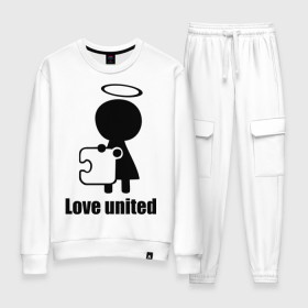 Женский костюм хлопок с принтом Love united женская в городе Новоалтайск, 100% хлопок | на свитшоте круглая горловина, мягкая резинка по низу. Брюки заужены к низу, на них два вида карманов: два 