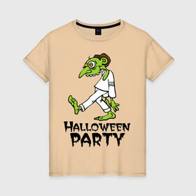 Женская футболка хлопок с принтом Halloween party-зомби в городе Новоалтайск, 100% хлопок | прямой крой, круглый вырез горловины, длина до линии бедер, слегка спущенное плечо | зомби