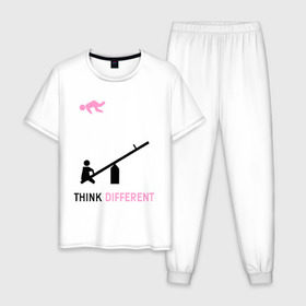 Мужская пижама хлопок с принтом Think Different 2 в городе Новоалтайск, 100% хлопок | брюки и футболка прямого кроя, без карманов, на брюках мягкая резинка на поясе и по низу штанин
 | думай иначе | качели | о жизни | прикольные картинки | человечки