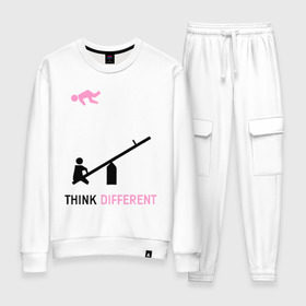 Женский костюм хлопок с принтом Think Different 2 в городе Новоалтайск, 100% хлопок | на свитшоте круглая горловина, мягкая резинка по низу. Брюки заужены к низу, на них два вида карманов: два 