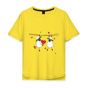 Мужская футболка хлопок Oversize с принтом Red heart with sheep в городе Новоалтайск, 100% хлопок | свободный крой, круглый ворот, “спинка” длиннее передней части | девушкам | женские | любовь | овечки | сердечки | сердца