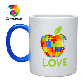 Кружка хамелеон с принтом Apple пазл в городе Новоалтайск, керамика | меняет цвет при нагревании, емкость 330 мл | Тематика изображения на принте: apple | love apple | люблю эппл | паззлы | яблоко