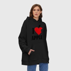 Худи SuperOversize хлопок с принтом i love apple с листиком в городе Новоалтайск, 70% хлопок, 30% полиэстер, мягкий начес внутри | карман-кенгуру, эластичная резинка на манжетах и по нижней кромке, двухслойный капюшон
 | apple | джобс | телефон | яблоко