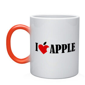 Кружка хамелеон с принтом love apple с листиком в городе Новоалтайск, керамика | меняет цвет при нагревании, емкость 330 мл | Тематика изображения на принте: джобс | комуникатор | телефон | яблоко