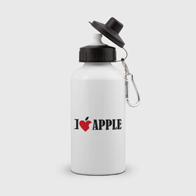 Бутылка спортивная с принтом love apple с листиком в городе Новоалтайск, металл | емкость — 500 мл, в комплекте две пластиковые крышки и карабин для крепления | джобс | комуникатор | телефон | яблоко