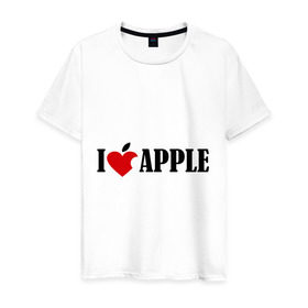 Мужская футболка хлопок с принтом love apple с листиком в городе Новоалтайск, 100% хлопок | прямой крой, круглый вырез горловины, длина до линии бедер, слегка спущенное плечо. | джобс | комуникатор | телефон | яблоко