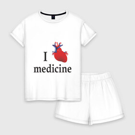 Женская пижама с шортиками хлопок с принтом Я люблю медицину v 1 в городе Новоалтайск, 100% хлопок | футболка прямого кроя, шорты свободные с широкой мягкой резинкой | i love medicine | пульс | ритм сердца | сердце | я люблю | я люблю медицину