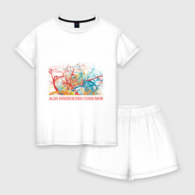 Женская пижама с шортиками хлопок с принтом Aliis inserviendo consumor в городе Новоалтайск, 100% хлопок | футболка прямого кроя, шорты свободные с широкой мягкой резинкой | афоризмы | латынь | сгораю сам | служу другим | фразы | цитаты