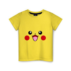 Детская футболка хлопок с принтом Happy Pikachu в городе Новоалтайск, 100% хлопок | круглый вырез горловины, полуприлегающий силуэт, длина до линии бедер | Тематика изображения на принте: happy pikachu | pikachu | пикачу | покемоны | счастливый пикачу