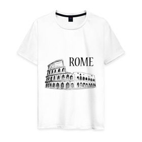 Мужская футболка хлопок с принтом ROME (эскиз) в городе Новоалтайск, 100% хлопок | прямой крой, круглый вырез горловины, длина до линии бедер, слегка спущенное плечо. | италия | колизей | рим | туристам