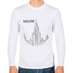Мужской лонгслив хлопок с принтом MOSCOW (эскиз) в городе Новоалтайск, 100% хлопок |  | кремль | москва | россия