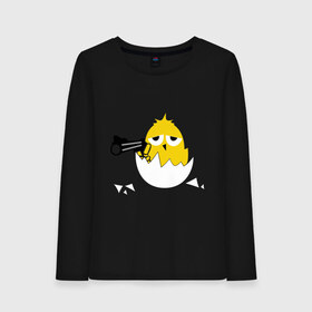 Женский лонгслив хлопок с принтом Цыпленок гангстер (chicken gangster) в городе Новоалтайск, 100% хлопок |  | дуло | оружие | пистолет | птенчик | птичка | цыпа | яйцо