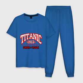 Мужская пижама хлопок с принтом TITANIC swim team в городе Новоалтайск, 100% хлопок | брюки и футболка прямого кроя, без карманов, на брюках мягкая резинка на поясе и по низу штанин
 | sport | ливерпуль | плавание | титаник