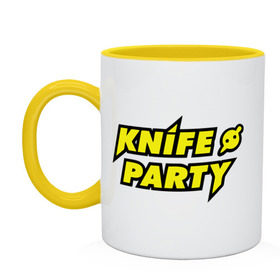 Кружка двухцветная с принтом Knife party в городе Новоалтайск, керамика | объем — 330 мл, диаметр — 80 мм. Цветная ручка и кайма сверху, в некоторых цветах — вся внутренняя часть | dubstep | вечеринка | даб степ | дабстеп | музыка