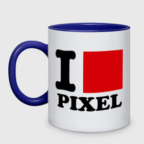 Кружка двухцветная с принтом i love pixel - я люблю пиксили в городе Новоалтайск, керамика | объем — 330 мл, диаметр — 80 мм. Цветная ручка и кайма сверху, в некоторых цветах — вся внутренняя часть | изображение | качество | квадратик | монитор | разрешение | экран | я люблю пиксели