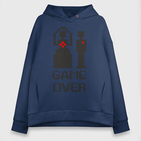 Женское худи Oversize хлопок с принтом жених и невеста Game over свадьба в городе Новоалтайск, френч-терри — 70% хлопок, 30% полиэстер. Мягкий теплый начес внутри —100% хлопок | боковые карманы, эластичные манжеты и нижняя кромка, капюшон на магнитной кнопке | жена | женитьба | загс | игра окончена | молодожены | муж | семья