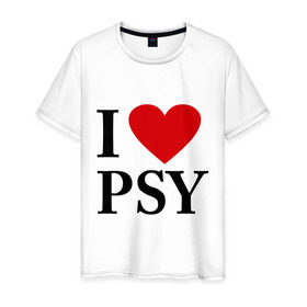 Мужская футболка хлопок с принтом I love PSY в городе Новоалтайск, 100% хлопок | прямой крой, круглый вырез горловины, длина до линии бедер, слегка спущенное плечо. | gangnam style | интернет приколы | корейский репер | корейский рэп | корея
