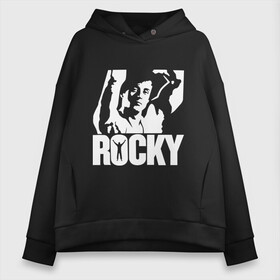 Женское худи Oversize хлопок с принтом Рокки Бальбоа (Rocky) в городе Новоалтайск, френч-терри — 70% хлопок, 30% полиэстер. Мягкий теплый начес внутри —100% хлопок | боковые карманы, эластичные манжеты и нижняя кромка, капюшон на магнитной кнопке | rocky | рокки | рокки бальбоа