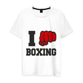 Мужская футболка хлопок с принтом i love boxing - я люблю бокс в городе Новоалтайск, 100% хлопок | прямой крой, круглый вырез горловины, длина до линии бедер, слегка спущенное плечо. | sport | боксер | боксировать | кулак | ринг | рука | спорт | спортсмен | удар