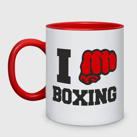 Кружка двухцветная с принтом i love boxing - я люблю бокс в городе Новоалтайск, керамика | объем — 330 мл, диаметр — 80 мм. Цветная ручка и кайма сверху, в некоторых цветах — вся внутренняя часть | sport | боксер | боксировать | кулак | ринг | рука | спорт | спортсмен | удар