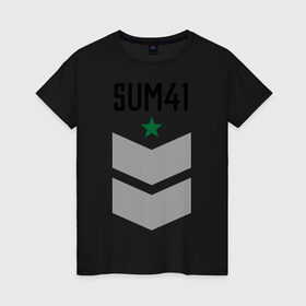 Женская футболка хлопок с принтом Sum41 погон в городе Новоалтайск, 100% хлопок | прямой крой, круглый вырез горловины, длина до линии бедер, слегка спущенное плечо | rock | sum 41 | sum forty one | музыка | музыкальные стили | панк | панк рок | рок