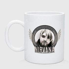 Кружка с принтом Kurt Cobain с крыльями в городе Новоалтайск, керамика | объем — 330 мл, диаметр — 80 мм. Принт наносится на бока кружки, можно сделать два разных изображения | Тематика изображения на принте: kurt cobain | nirvana | группы | курт кобейн | музыка | музыкальные группы. курт | нирвана