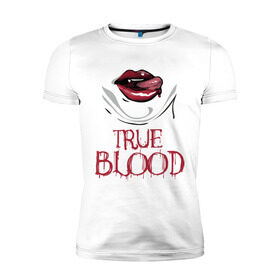 Мужская футболка премиум с принтом true blood в городе Новоалтайск, 92% хлопок, 8% лайкра | приталенный силуэт, круглый вырез ворота, длина до линии бедра, короткий рукав | true blood | вампиры | настоящая кровь | сериалы | тв сериалы