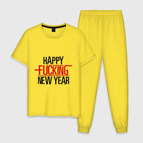Мужская пижама хлопок с принтом Happy fucking New Year в городе Новоалтайск, 100% хлопок | брюки и футболка прямого кроя, без карманов, на брюках мягкая резинка на поясе и по низу штанин
 | 2013 | happy new year | new year | нг | новый год | новый год 2013 | с новым годом