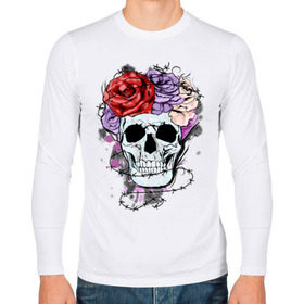 Мужской лонгслив хлопок с принтом Glam rock skull в городе Новоалтайск, 100% хлопок |  | glam | glamour rock | rock | глам | рок | рок музыка | череп
