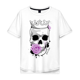Мужская футболка хлопок Oversize с принтом Skull with rose в городе Новоалтайск, 100% хлопок | свободный крой, круглый ворот, “спинка” длиннее передней части | Тематика изображения на принте: rock | rose | роза | рок | рок музыка | череп