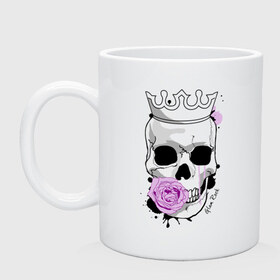 Кружка с принтом Skull with rose в городе Новоалтайск, керамика | объем — 330 мл, диаметр — 80 мм. Принт наносится на бока кружки, можно сделать два разных изображения | Тематика изображения на принте: rock | rose | роза | рок | рок музыка | череп