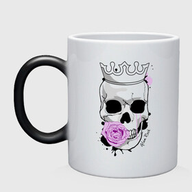 Кружка хамелеон с принтом Skull with rose в городе Новоалтайск, керамика | меняет цвет при нагревании, емкость 330 мл | rock | rose | роза | рок | рок музыка | череп