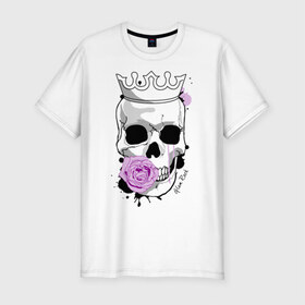 Мужская футболка премиум с принтом Skull with rose в городе Новоалтайск, 92% хлопок, 8% лайкра | приталенный силуэт, круглый вырез ворота, длина до линии бедра, короткий рукав | rock | rose | роза | рок | рок музыка | череп