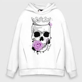 Мужское худи Oversize хлопок с принтом Skull with rose в городе Новоалтайск, френч-терри — 70% хлопок, 30% полиэстер. Мягкий теплый начес внутри —100% хлопок | боковые карманы, эластичные манжеты и нижняя кромка, капюшон на магнитной кнопке | rock | rose | роза | рок | рок музыка | череп