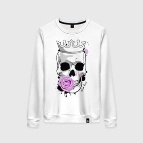 Женский свитшот хлопок с принтом Skull with rose в городе Новоалтайск, 100% хлопок | прямой крой, круглый вырез, на манжетах и по низу широкая трикотажная резинка  | rock | rose | роза | рок | рок музыка | череп