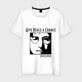 Мужская футболка хлопок с принтом John Lennon (Джон Леннон) Give Peace a Chance в городе Новоалтайск, 100% хлопок | прямой крой, круглый вырез горловины, длина до линии бедер, слегка спущенное плечо. | Тематика изображения на принте: beatles | give peace a chance | john lennon | битлз | джон леннон | знаменитости | знаменитые личности | портрет