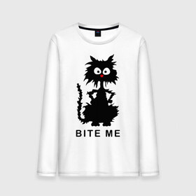 Мужской лонгслив хлопок с принтом Bite me (черный кот) в городе Новоалтайск, 100% хлопок |  | киса | котенок